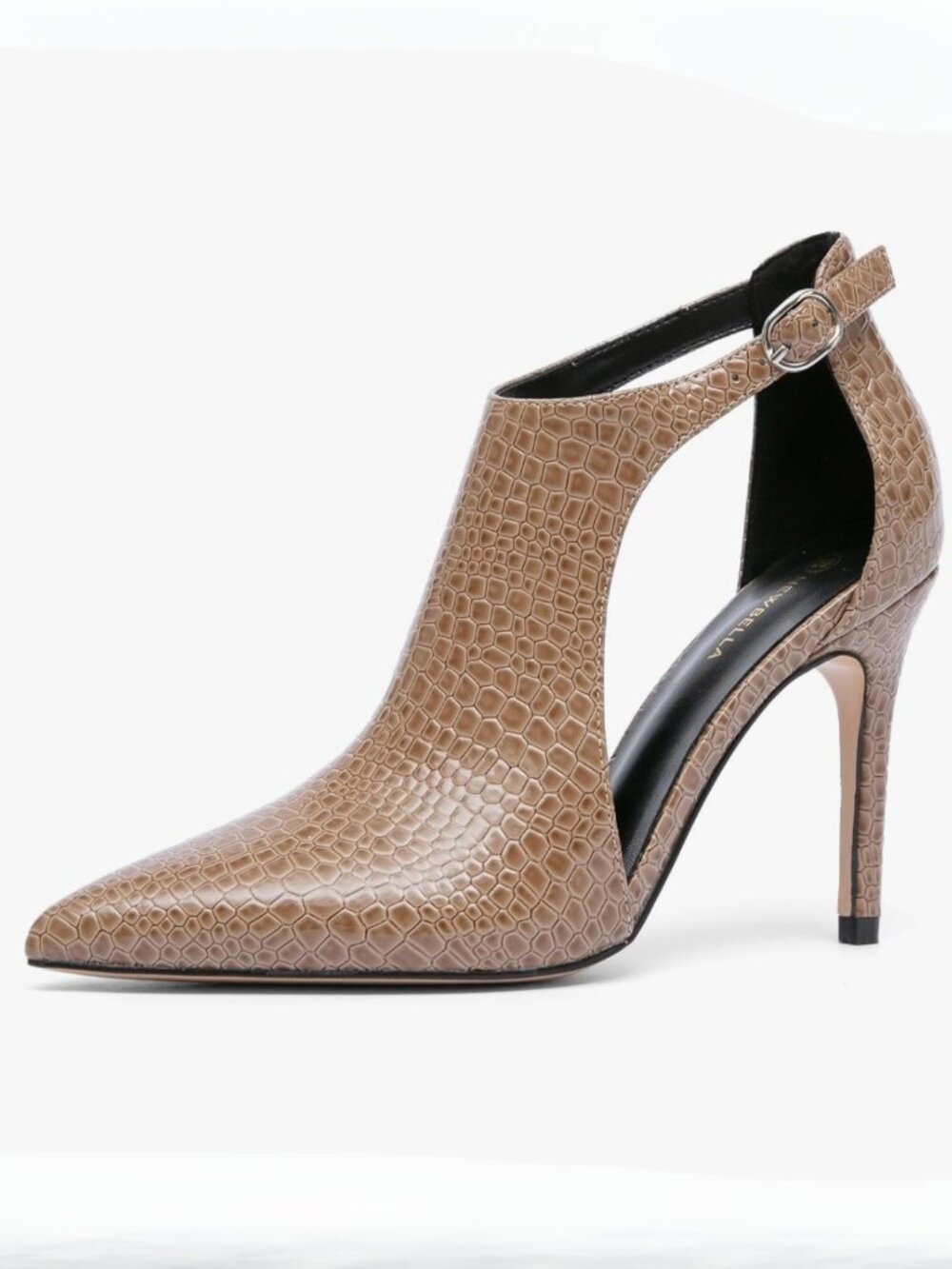 NEWBELLA Brown Croc-Embossed Stiletto Heel Cutout Pump Pointed Toe